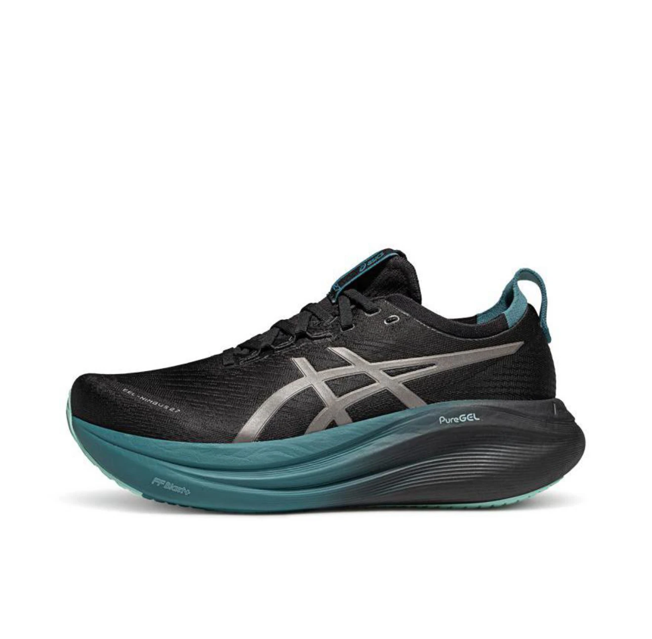 Asics Gel-Nimbus 27 نسيج مريح جلد صناعي قابل للتنفس منخفض القمة ماراثون احذية الجري للرجال أزرق أسود #2