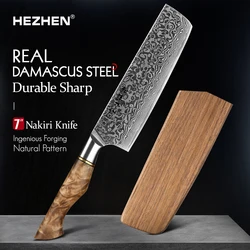 HEZHEN 7 Inch Nakiri Knife Real 67 Layer Damascus Super Steel Cut Meat Fish Vegetable Sharp Blade Kitchen Cook Knife