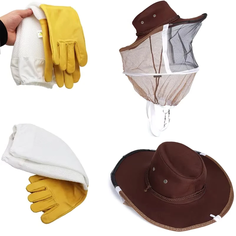 Denim Anti Bee Hat with Sheepskin Anti Bee Gloves Beekeeper Protective Gear Lightweight Breathable Beekeeping Tools for Safety