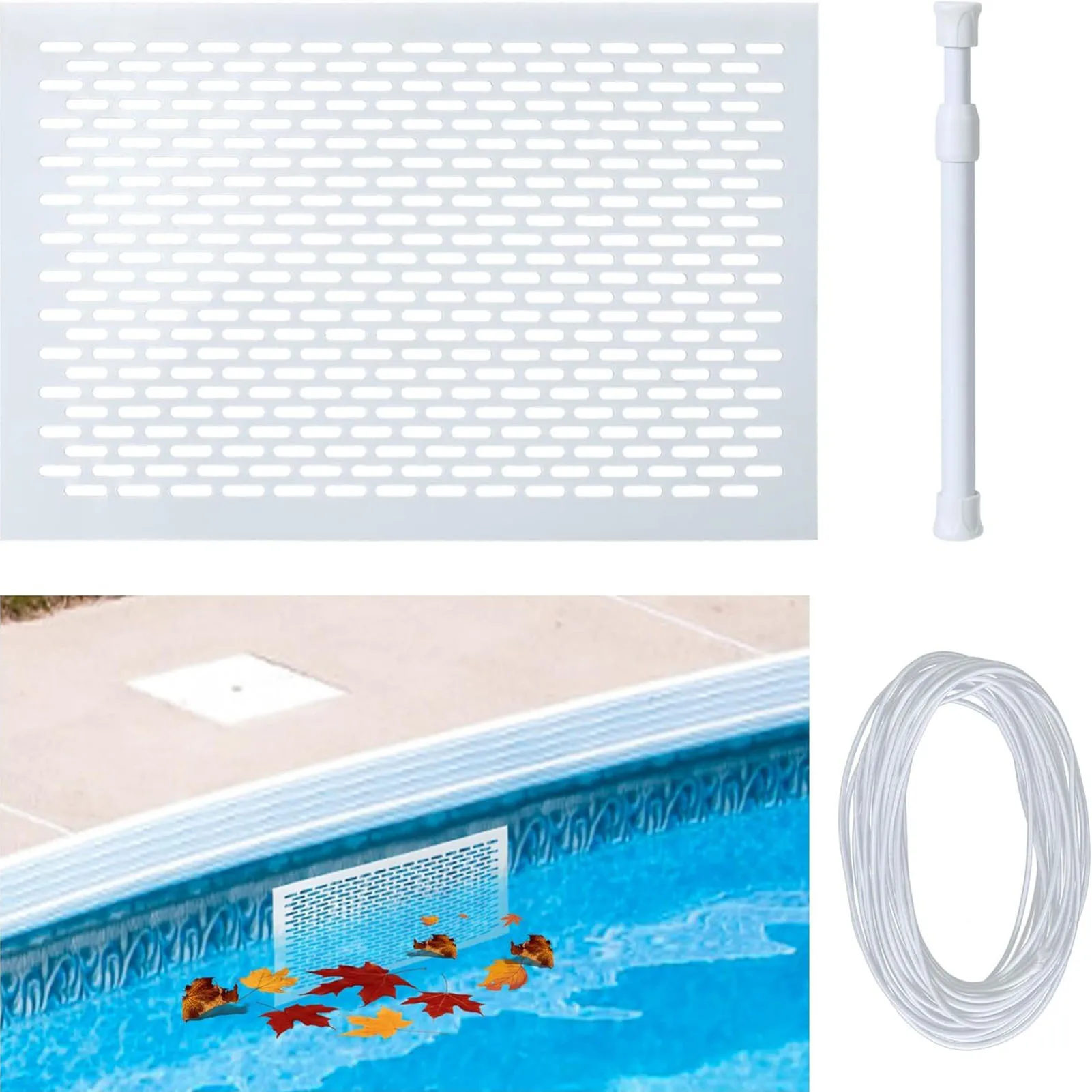 Kit de protection pour skimmer, système de filet à ressort pour attraper les feuilles de piscine, protège et empêche l'obstruction par les débris, montage facile, blanc