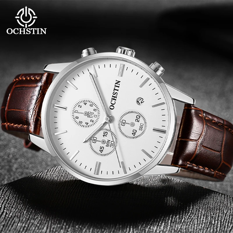 

OCHSTIN мужские кварцевые часы, Лидер продаж, мужские наручные часы с ремешком из натуральной кожи, оригинальная коллекция, водонепроницаемые мужские часы