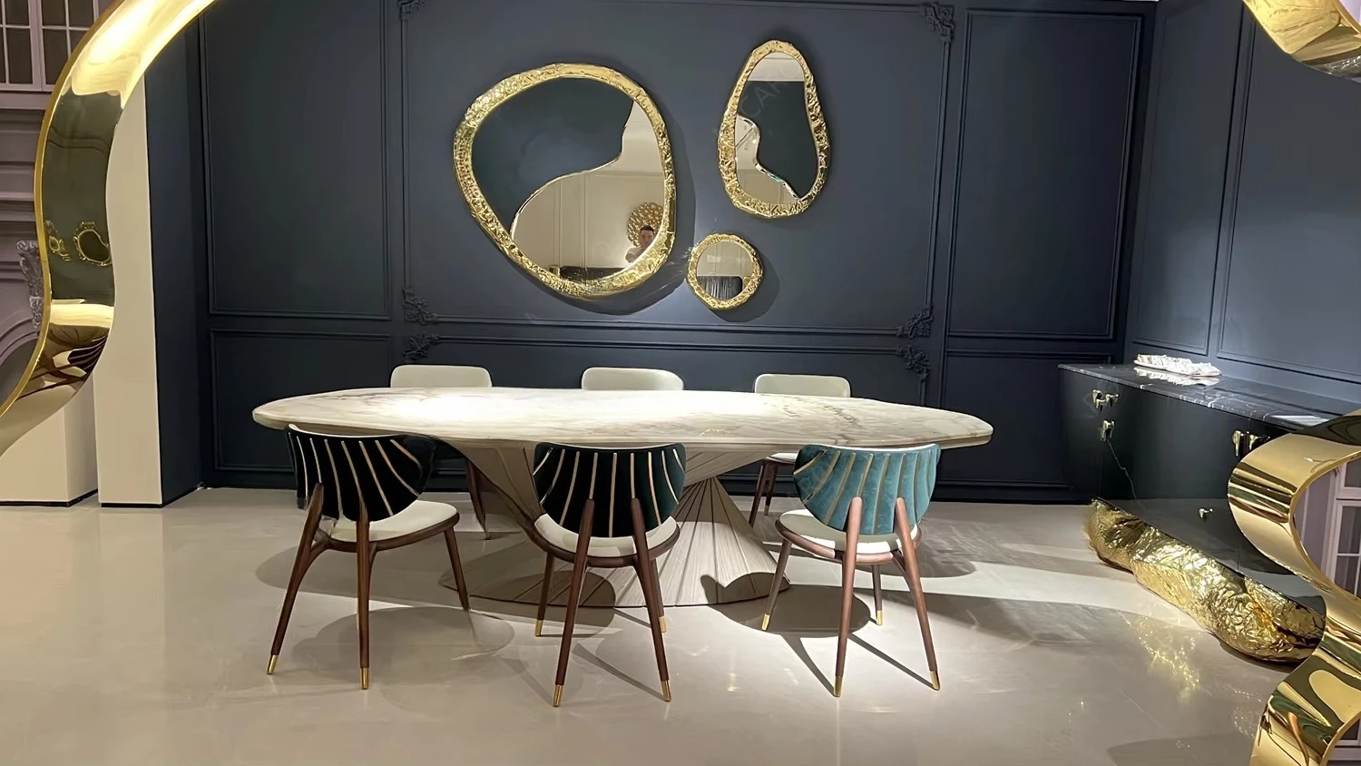 Luxury Modern Design Solid Wood Marble Top 6/8/10 Chairs Dining Table Set for Dining Room Furniture