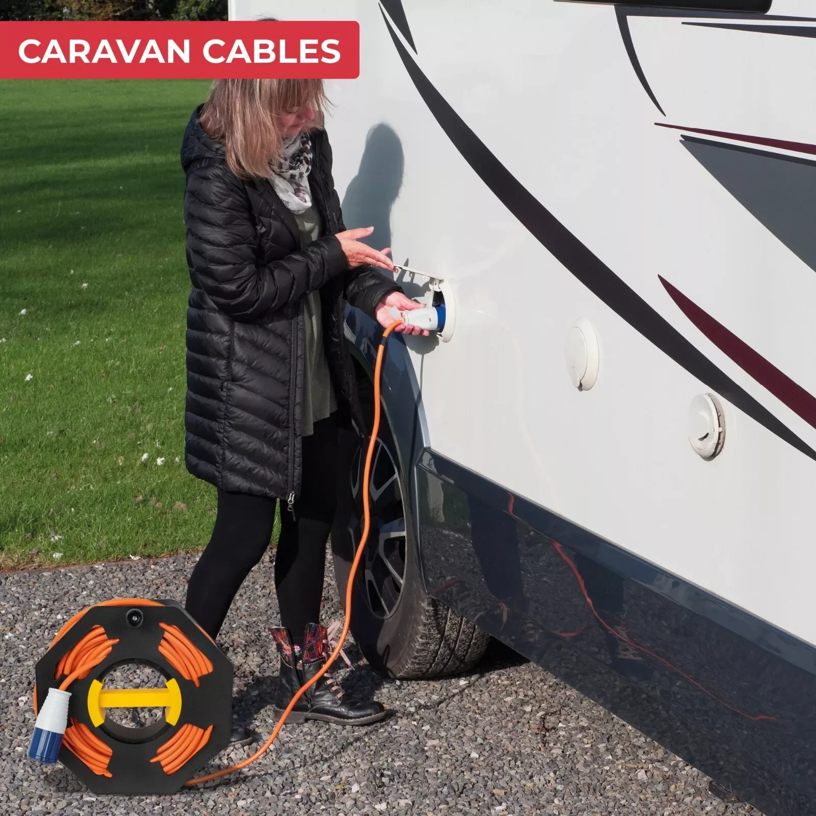 

Cable Tidy Reel 25M Mains Wire Hook Up Lead Extension Holder Wire Storage Camper Caravan Motorhome Plastic Cable Winding Reel