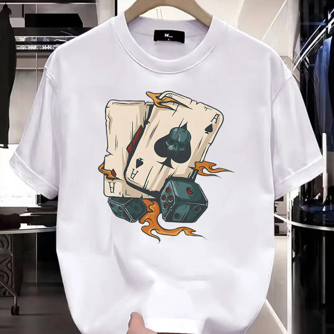 2026 Men's New Trendy Poker Printed Micro Elastic Breathable Round Neck T-shirt Summer Outdoor Urban Casual Top