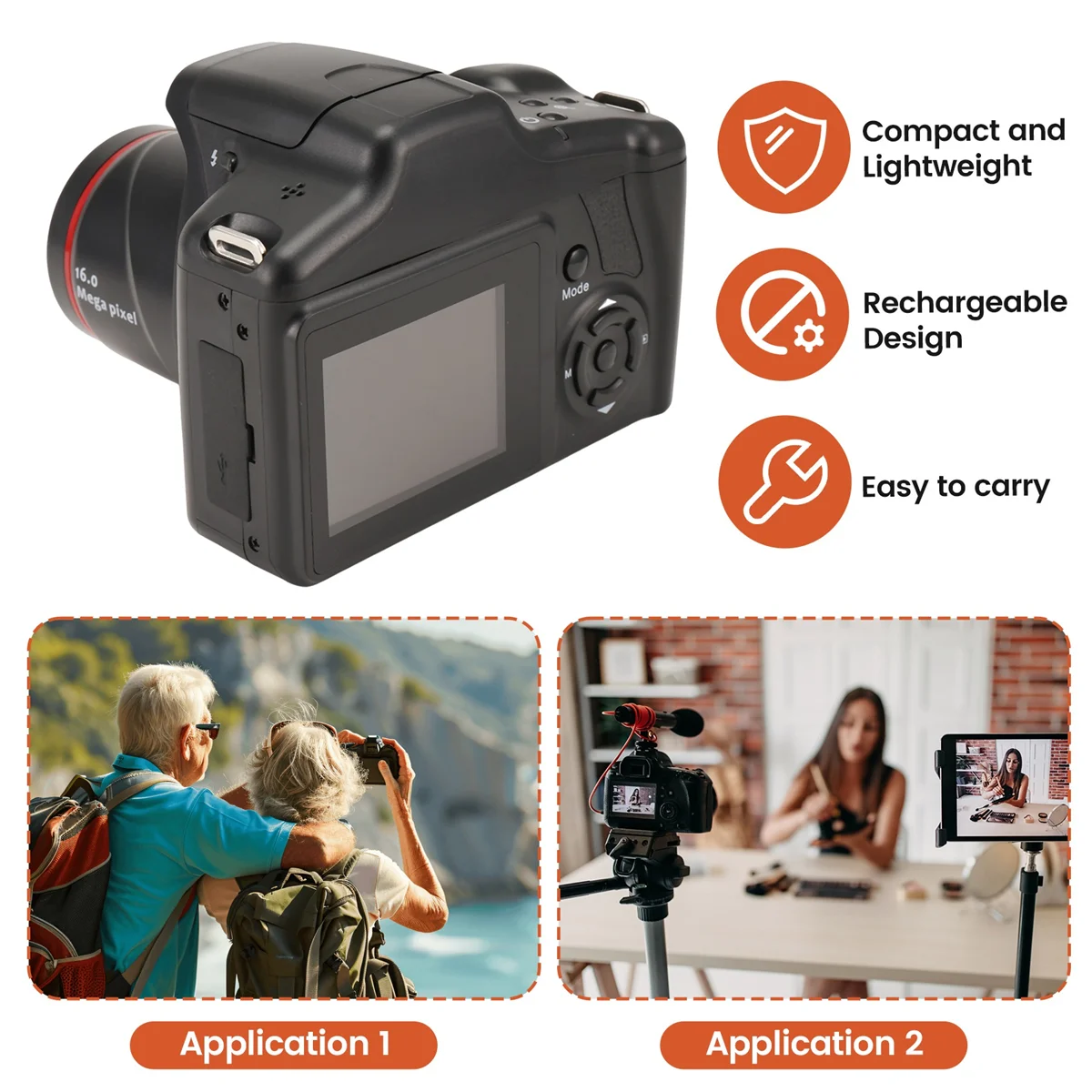 

TCE Digital Camera Vlog Camera Photography 16X Digital Zoom 720P HD SLR Camera Anti-Shake Photo Cameras for Live Stream