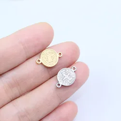 5pcs Wholesale Casting Stainless Steel Coin Charms Pendant Connecor DIY Earrings Bracelets Unfading Colorless