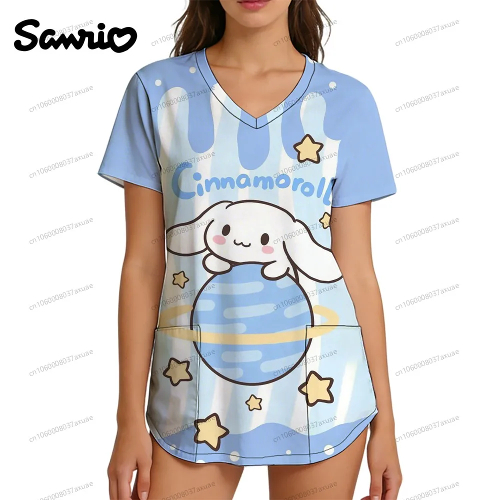 

Women's T-shirt New Arrivals 2026 Woman T-shirts Cute Tops Workwear Nurse Uniform Polka Dot V Neck Kawaii Women Summer Top Y2k