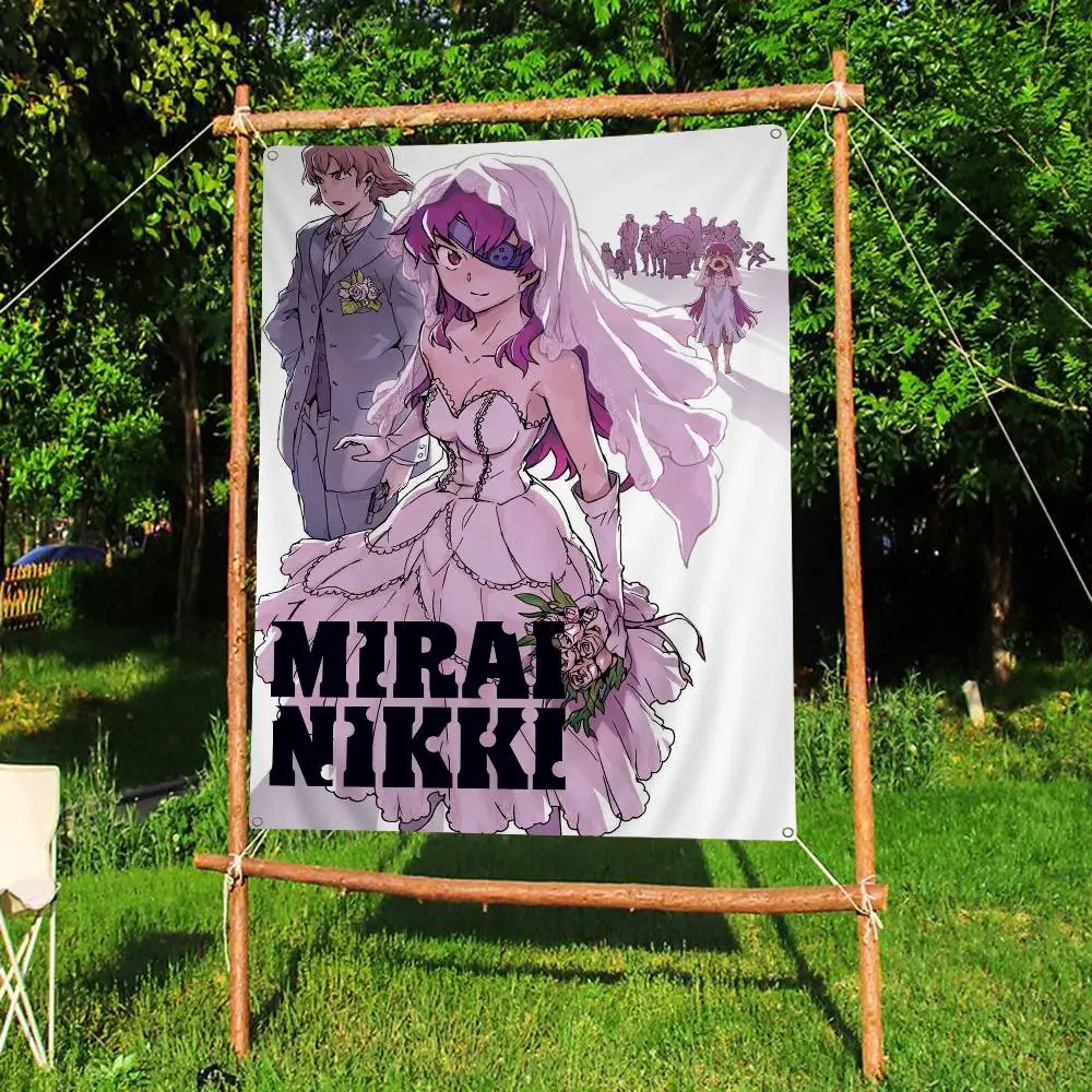 Anime Figure Mirai Nikki The Future Diary Creative Pattern Hanging Flag Polyester Printed Banner Hand Pulled Flag