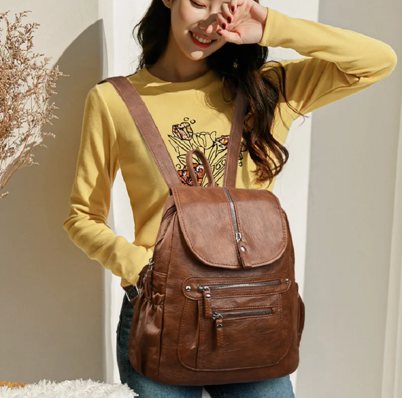 2026 New Fashion Classical High Quality Leather Travel Backpacks Women's Korean Large Capacity Shoulder Bags Notebook School Bag
