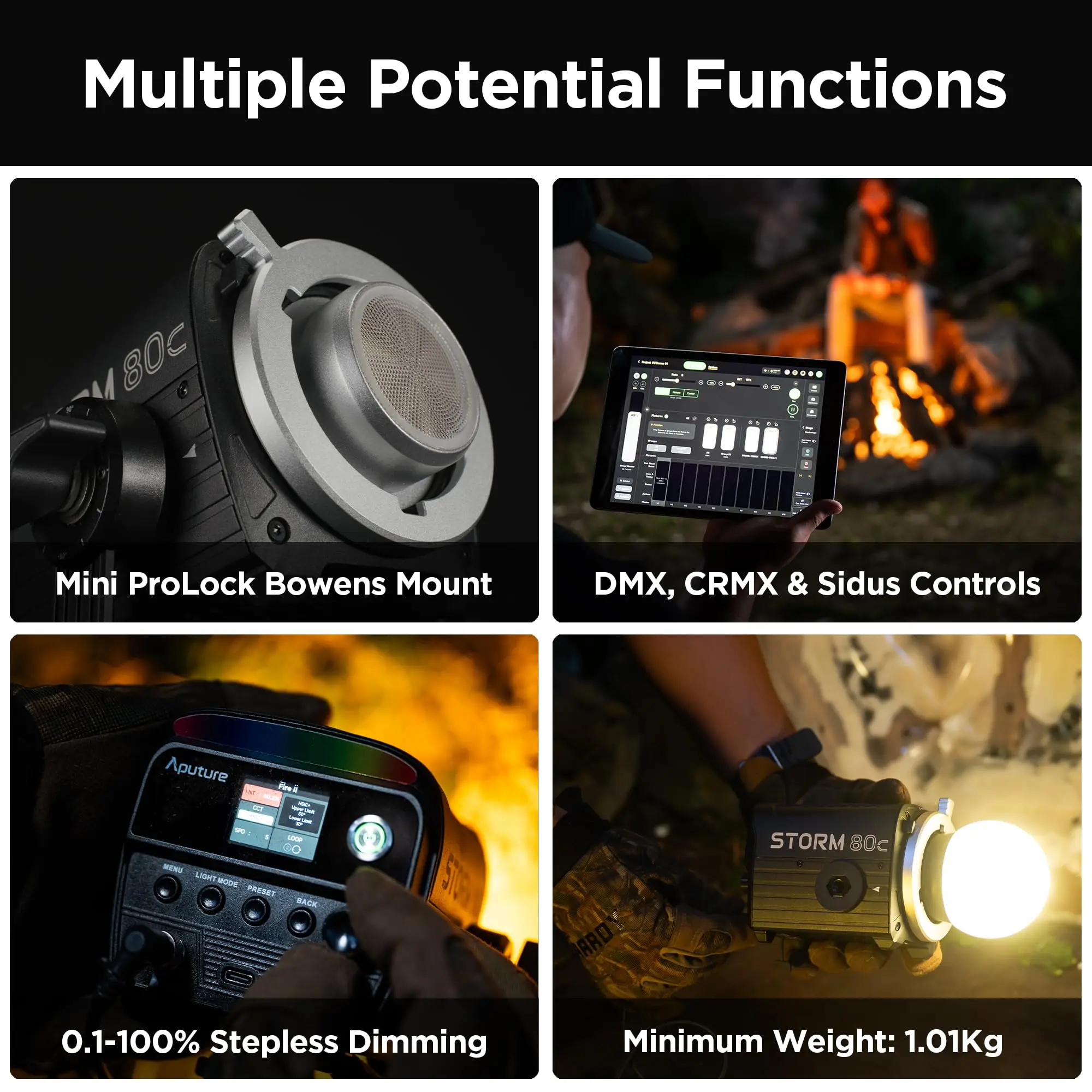 Aputure Storm 80c RGB LED Video Light 80W Full-Color Point Source Photographt Light 1800K-20000K Weatherproof for Outdoor Shoot