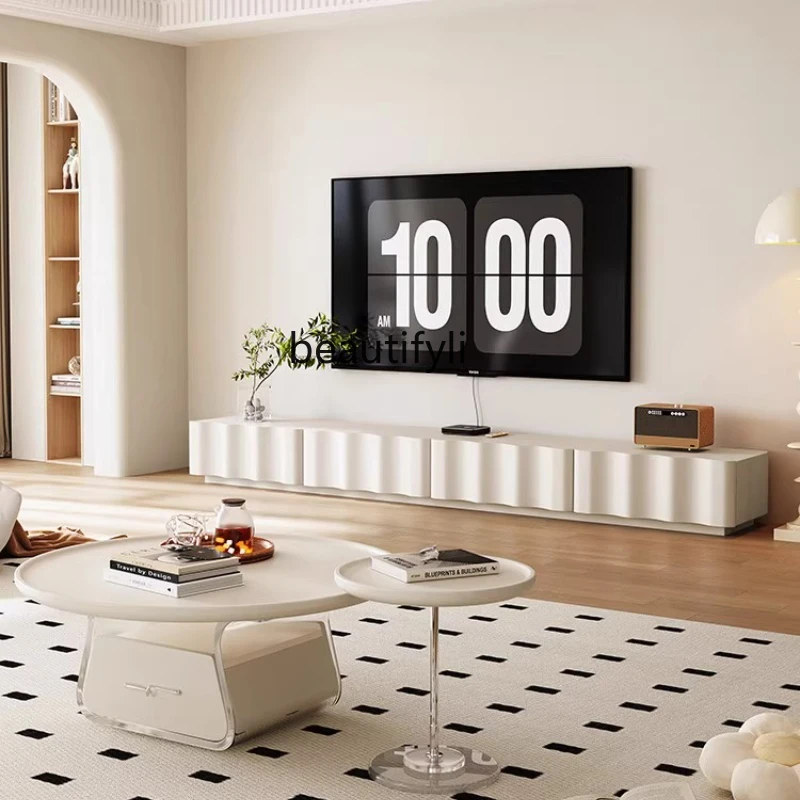 

Cream wind TV cabinet French solid wood floor cabinet Living room household coffee table combination Floor TV cabinet