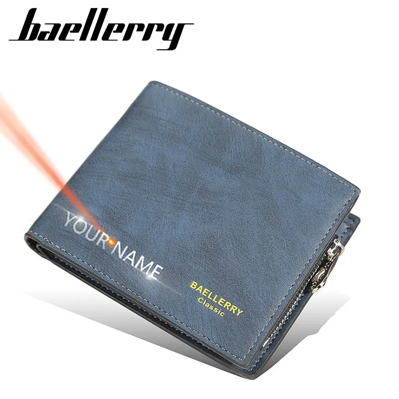 Free Name Engraving New Short Men Wallets Zipper Card Slot High Quality Brand Male Purse PU Leather Coin Holder Men Wallets