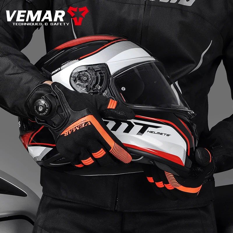 

VEMAR Riding Moto Gloves Easy to Wear with Adjustable Elastic Rotating Button Four Seasons Breathable Motorcycle Racing Gloves