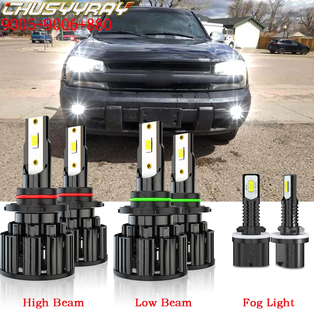 CHUSYYRAY Compatible For Chevy Trailblazer 2002-2009 LED 9005 9006 High Low Beam Headlight Bulbs+880 Fog light Bulbs Combo Kit