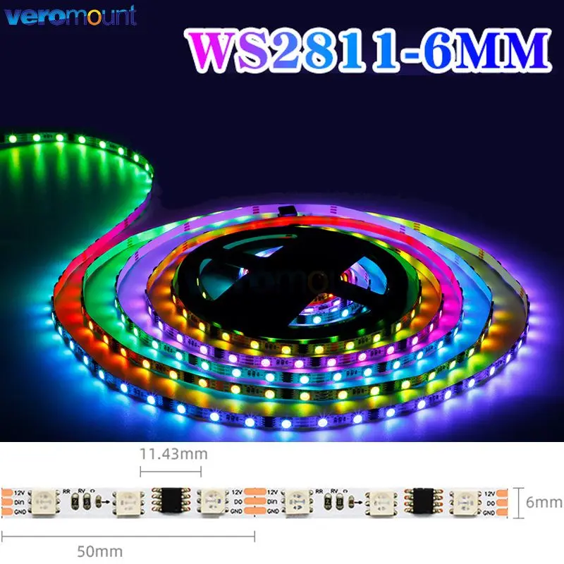 

5m 12V 6mm Width WS2811 RGB Dream Color Pixel LED Strip SMD 5050 60LEDs/m Digital Flexible Lamp Bar Addressable IP20 White PCB