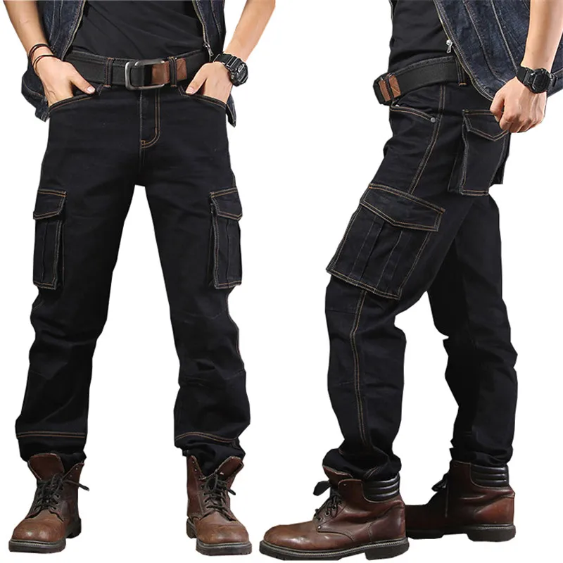 MORUANCLE Men's Casual Cargo Jeans Pants With Multi Pockets Workwear Tactical Denim Trouers Outdoor Climbing Stretch