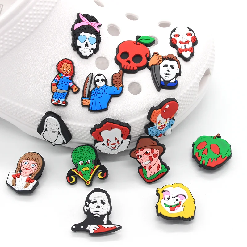 Hot 1pcs Horror Style PVC Shoe Charms Funny DIY Shoe Accessories Fit Sandals Decorations Unisex adult Halloween Gifts