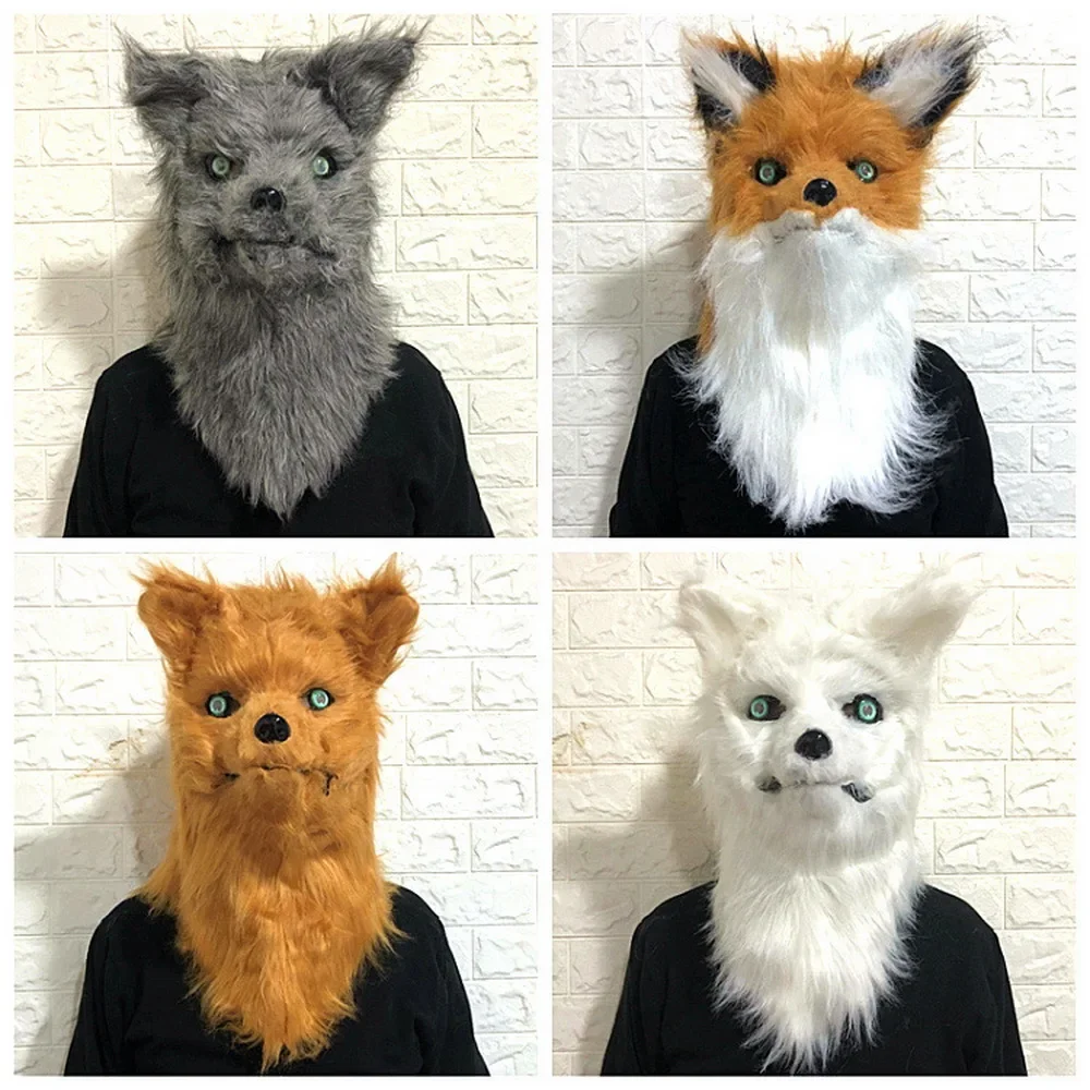 Plush Animal Mask Can Open Mouth Fox Head Masque Fox Headgear Mask Halloween Animal Villus Mask Make up Cartoon Funny Props Toy