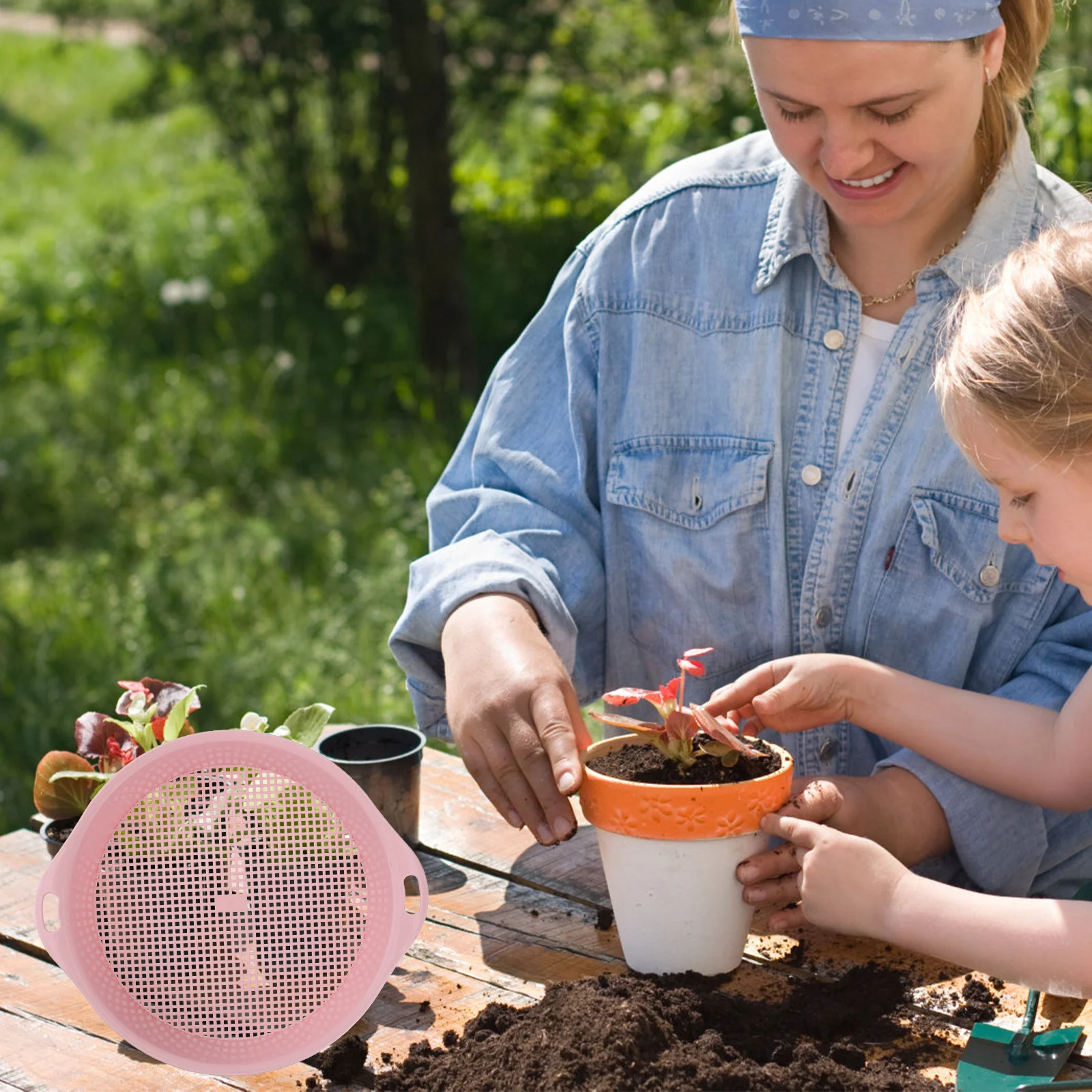 

Plastic Garden Sieve Green Fine Mesh Soil Sifter Tool For Balcony Mini Garden Gravel Sand Separation Lightweight Handle