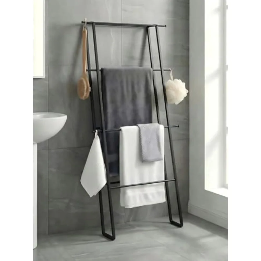 

Metal Leaning Ladder Towel Rack, 4-Tier Blanket Stand for Bathroom Living Room, No Drilling Quilt Storage Organizer