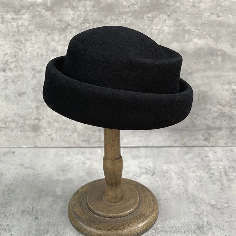 السيدات 100% الصوف قبعة ورأى قبعة الشتاء قبعة أسود أبيض المرأة فيدورا الرسمية روسيا قبعة الرجعية الفرنسية أنيقة #4