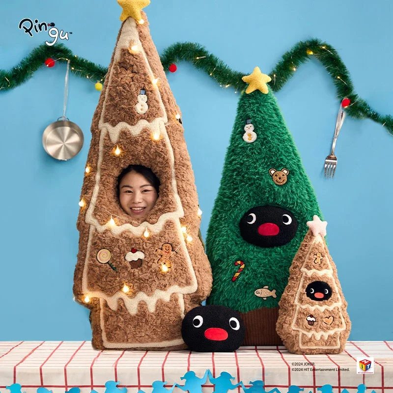 130cm Super Big Size Pingu Cooperation Series Gingerbread Christmas Tree Bolster Pillow for Children Girlfriend Christmas Gift