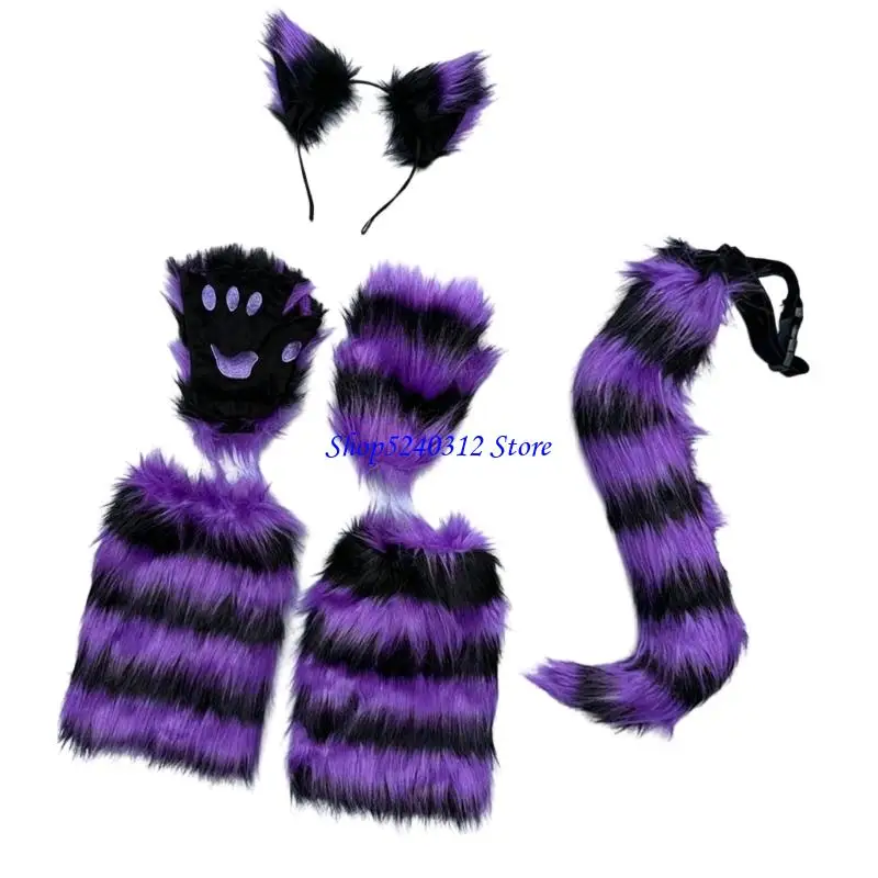 634C อุปกรณ์เสริมขนสัตว์เทียมพร้อมที่คาดผมเครื่องอุ่นขาหางอุปกรณ์เครื่องแต่งกายเหมาะสำหรับผู้หญิงและเด็กผู้หญิง