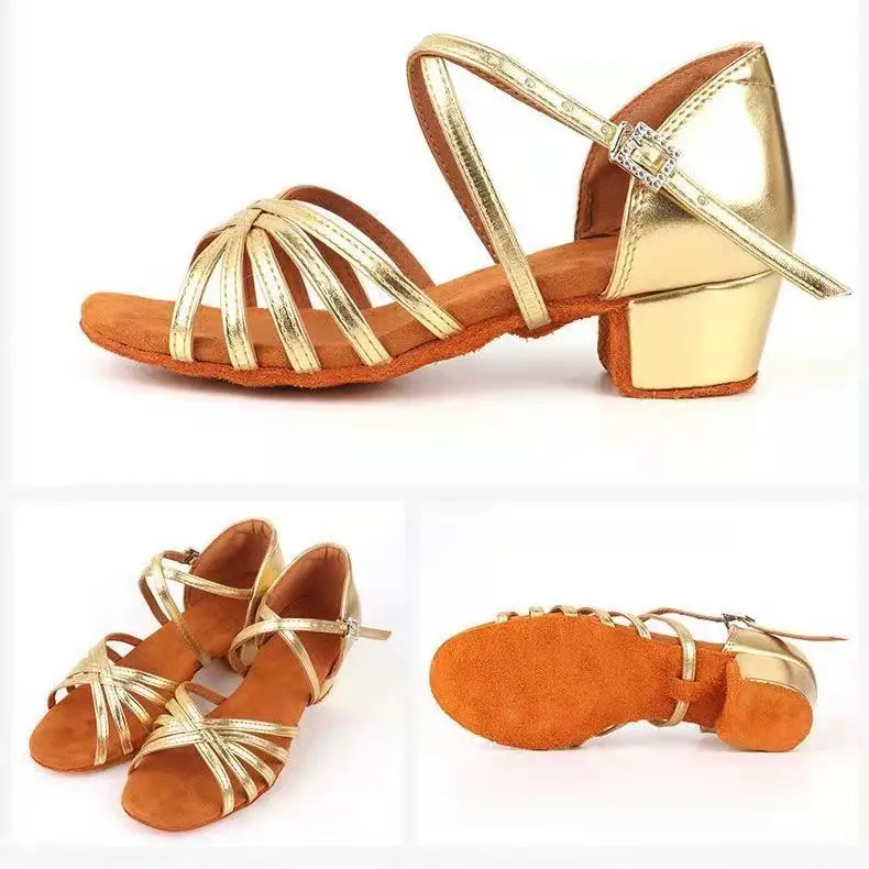 Scarpe da ballo latino per bambini professionali Scarpe da ballo da donna per bambini Scarpe da ballo standard con suola in pelle di mucca per interni