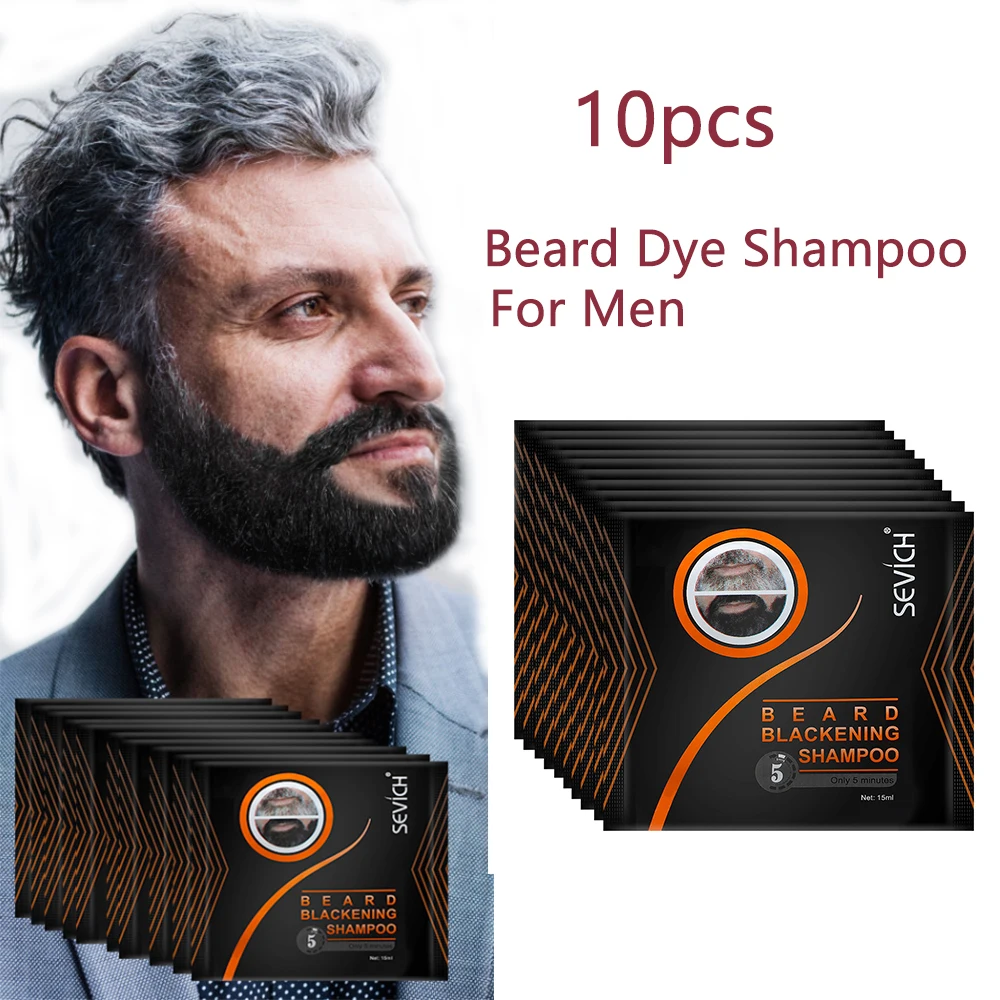 10pcs Instant Hair Dye Black Beard Shampoo for Men Natural Beard Coloring Temporary Blackening Moustache Shampoo Wash convenient