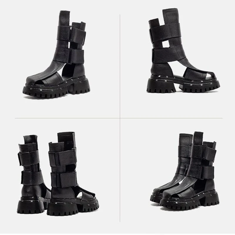 Comfortable Women’s Sandals Retro  Design Hook&loop High-top Summer Roman Sandals Boots Outdoors Lightweight Platform Shoes - view 6