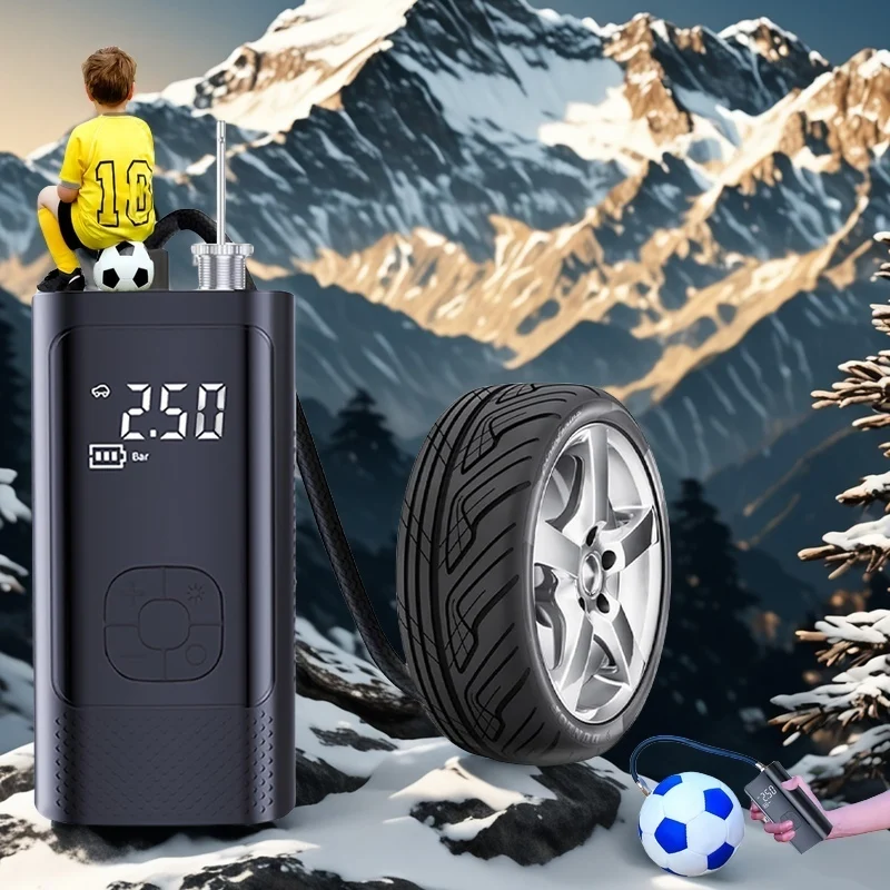 Inflatable Pump Portable Handheld 2 power supply modes and 4 preset air pressures Digital Display Car Motorcycle Tire 