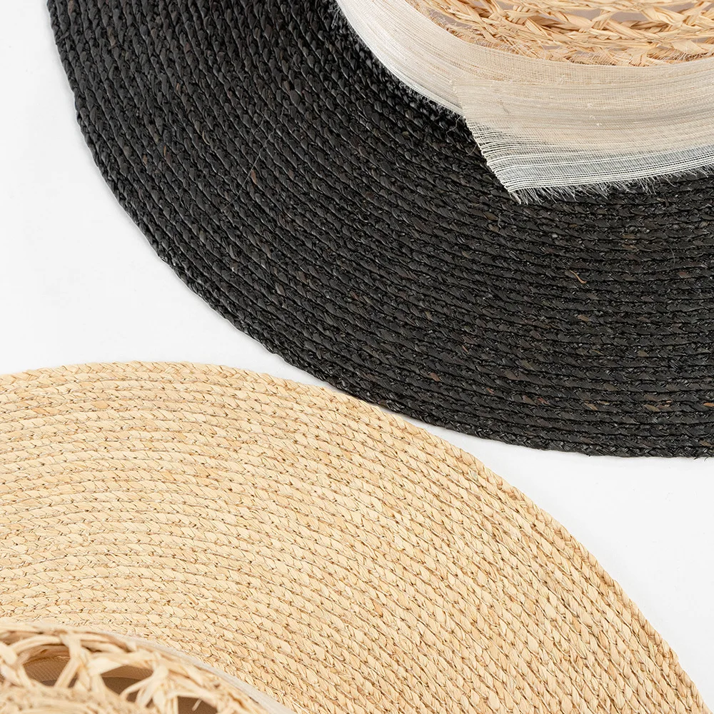 USPOP Summer Fashion Casual Hand-woven Hollow Top Raffia Sun Hat with Silk Linen Ribbon Flat Top Straw Hat Sunshade