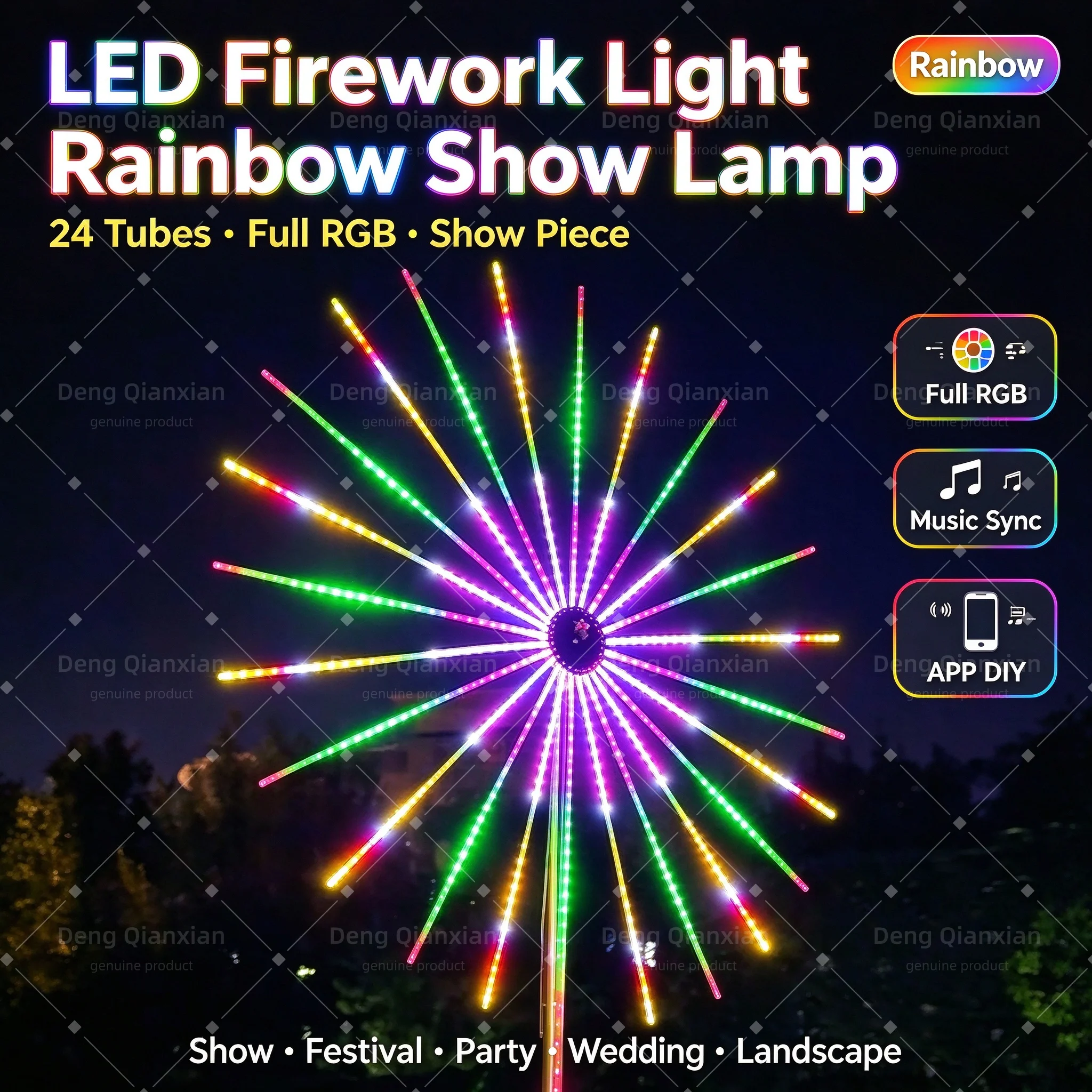 LED Firework Light for Staircase Handrail, Sound Activated RGB, Waterproof, Dual Speakers, APP Control, Home Decor