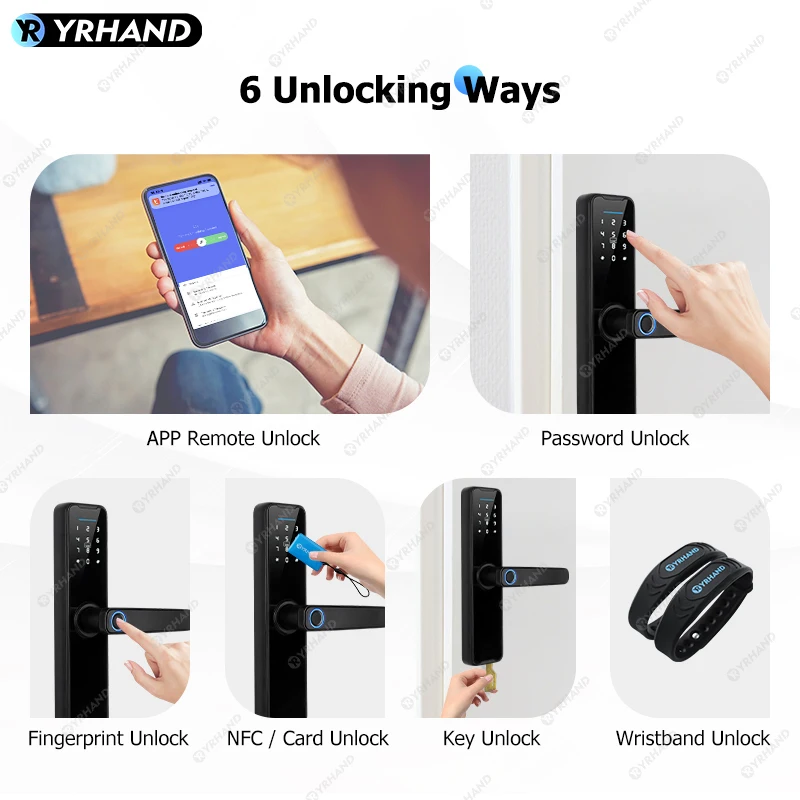 Yrhand cerradura inteli gente biometrische Smart Lock Tuya App Remote Entsperren Keyless Wifi Lock elektronische Smart Türschloss