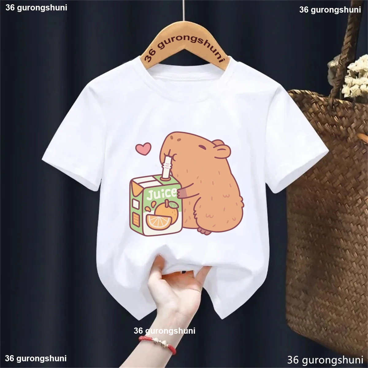 

Capybara Loves Orange Juice Printed T Shirt Girls/Boys Kawaii Kids Clothes Funny Solid Tshirt Summer Tops Fashion T-Shirt