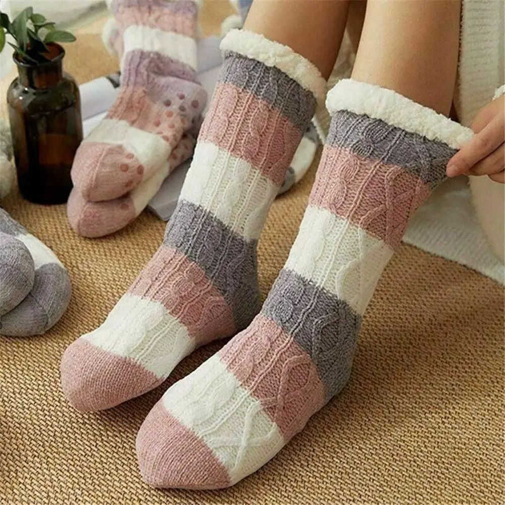 

Sweet Fried Dough Twist Stripe Fleece Socks Thicken Warm Sleeping Socks Women Kawaii Hosiery Winter Floor Socks Fall Winter
