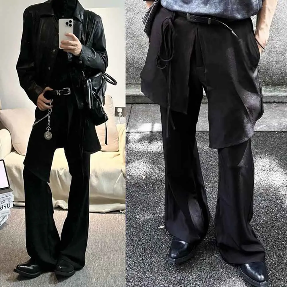 

Winter Men's Solid Color Patchwork Straight Leg Trousers American Retro Fashion Trendy High Street Loose Casual Men's Bottoms