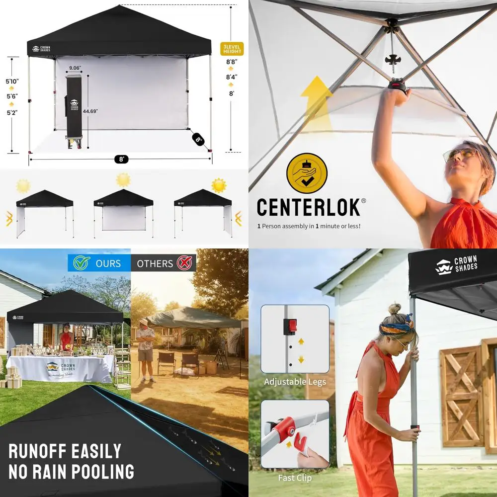 

Быстросборный уличный тент 8x8 с боковой стенкой - портативное укрытие от солнца для мероприятий, вечеринок, кемпинга - в комплекте сумка для хранения (черный)