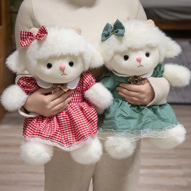 

Плюшевая игрушка-овечка Каваи 40 см в платье, мягкая мультяшная кукла, плюшевая игрушка-овечка для девочек, подарок, игрушки-компаньоны Каваи