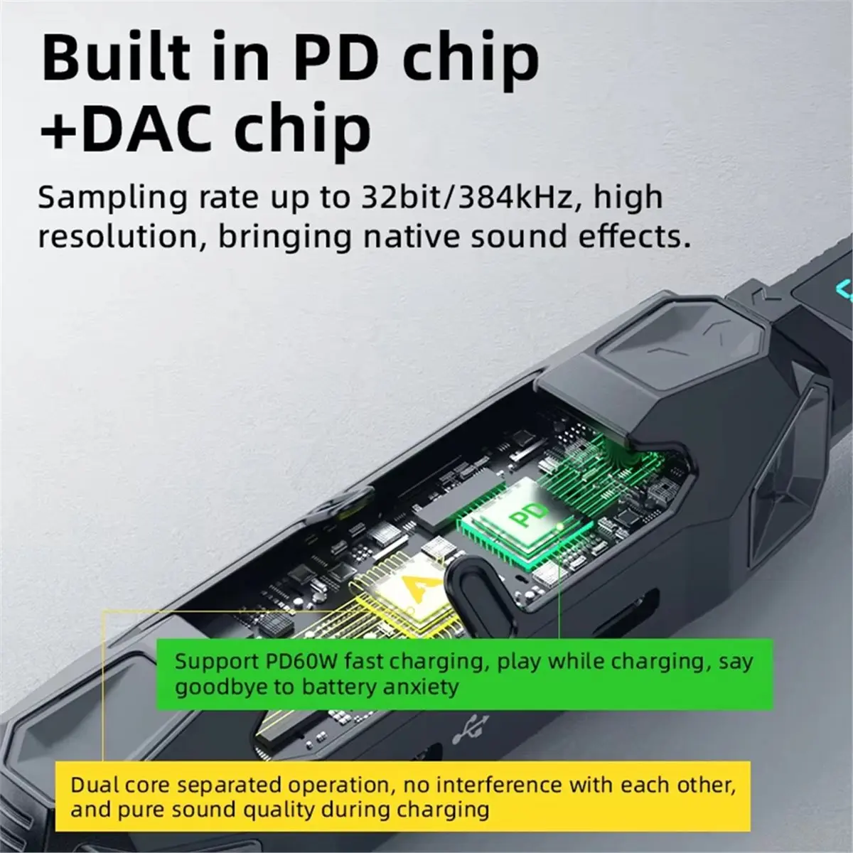 OKgood Cdragon Audio Adapter 4 in 1 Sound Card Adapter Docking Station Type-C PD60W FPS EQ RGB 3.5mm Port Converter for Tablet