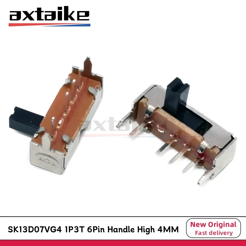 10PCS SK13D07VG4 Toggle Switch 0.5A 50VAC 4Pin 1P3T Handle High 4MM PITCH 2.0MM Power Right Angle Slide Switches Side Adjustment