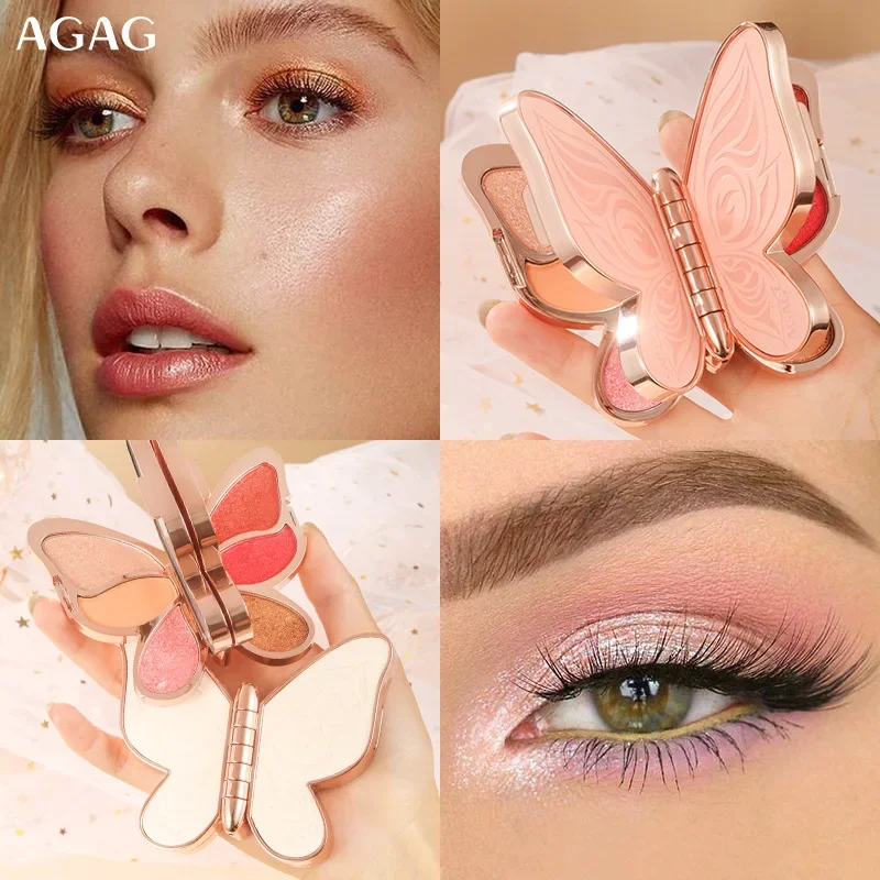 6色マルチカラーアイシャドウパレット、バタフライデザイン - ハイライター、マット、アースカラー、カラフル、ピンク、グリッターシェード CO:04