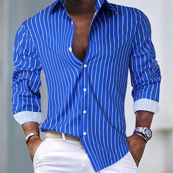 2024 camicia da uomo di vendita calda camicia a righe shopping all'aperto bottoni casual quotidiani tessuto confortevole di taglia super grande XS-6XL