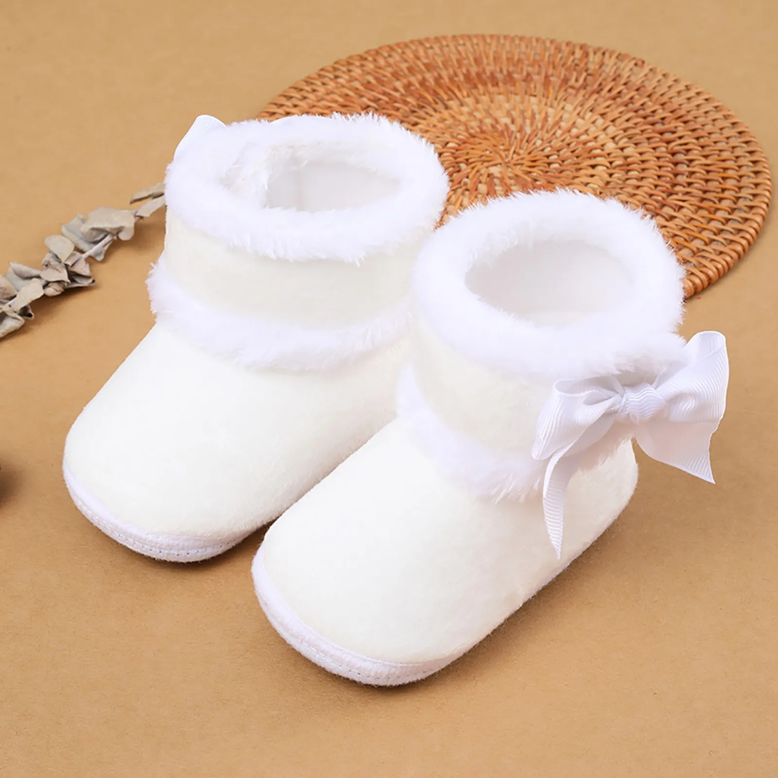 Baby Boys Girls Bow Shoes Fashion Anti-Slip Shoes Infant Boots Shoes Toddler Snow Warm Boots Shoes Winter Warm Fluffy Boots