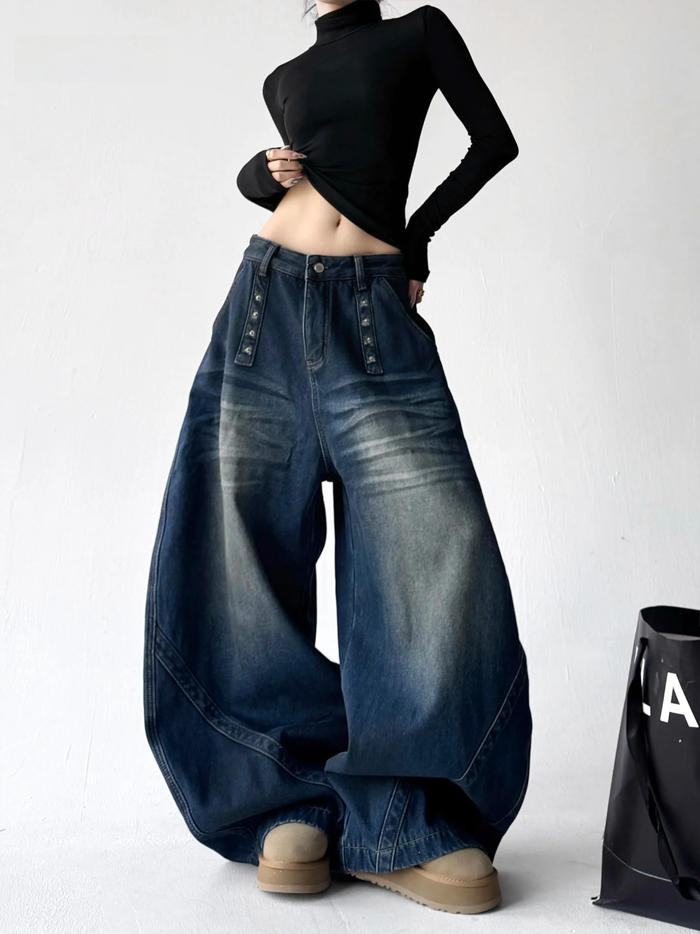 

Синие джинсы с прямым кроем и флисовой подкладкой, женские повседневные свободные широкие брюки, осенне-зимние новые джинсы для уличных танцев