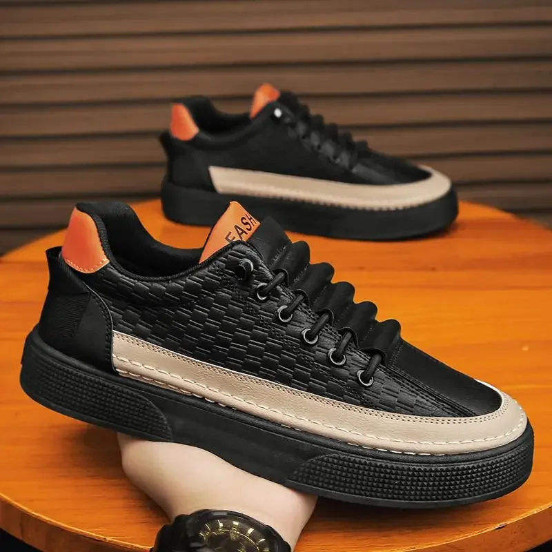 2023 Winter New Board Shoes Leisure Sports One Step Flat Board Shoes Men's Black Leather Shoes Work Popular Shoes Fashion Shoes