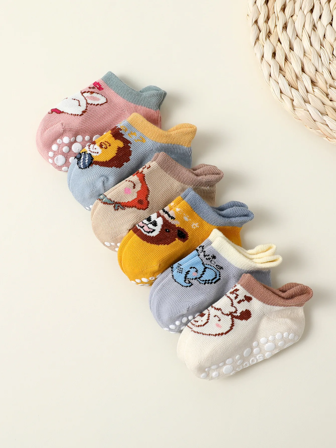 

6 Pairs Kids Cotton Socks Cute Cartoon Animal Pattern Comfy Breathable Baby Non-slip Floor Socks