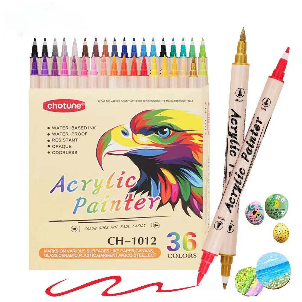 12/24/36 Color Boxed Double-ended Acrylic Pen Waterproof Soft-Bristled Marker Pen DIY Hand-painted Ceramic Graffiti Painting Pen