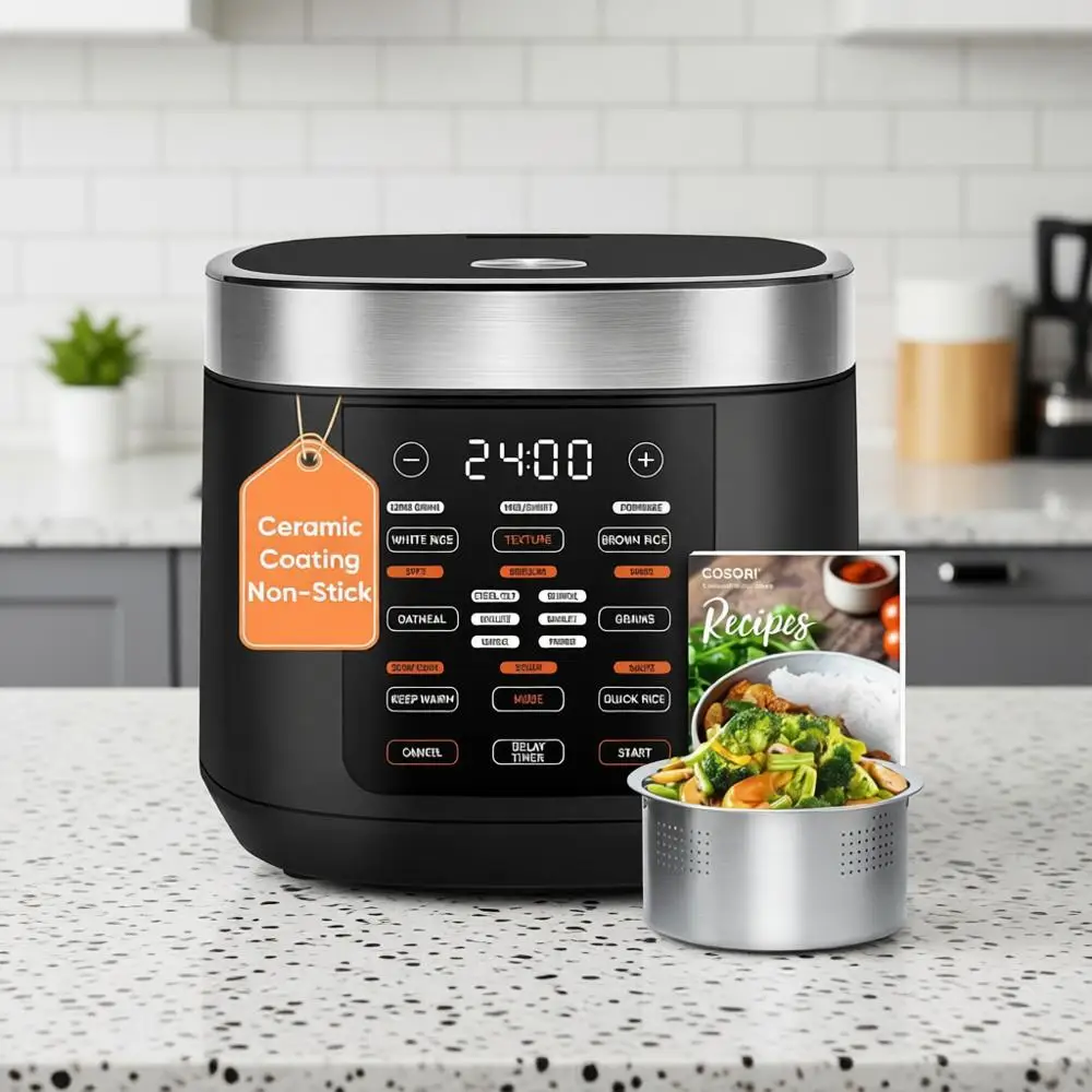 

Мультиварка на 10 чаш, поддержание температуры 24 часа, антипригарная внутренняя чаша, 18 функций, корзина-пароварка из нержавеющей стали, режим жарки, функция медленного приготовления, черная