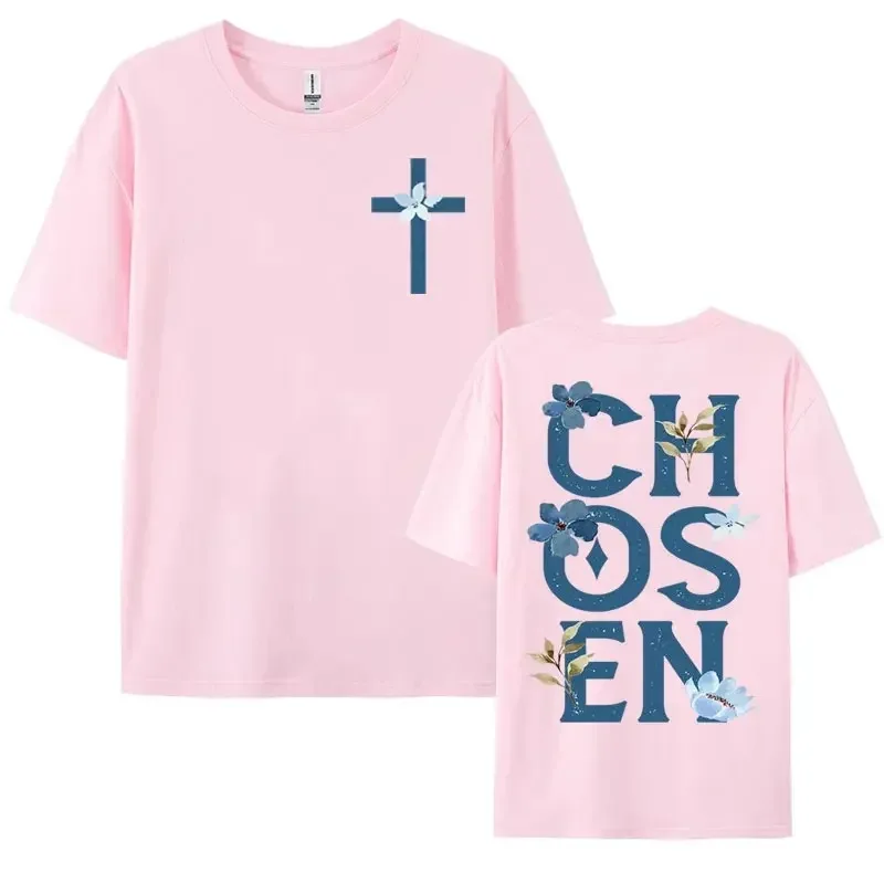 Chosen Floral Aesthetic Bible Verse T-shirts Women\'s Trendy Christian Clothing T Shirt Men\'s Fashion Retro Style Classic T-shirt